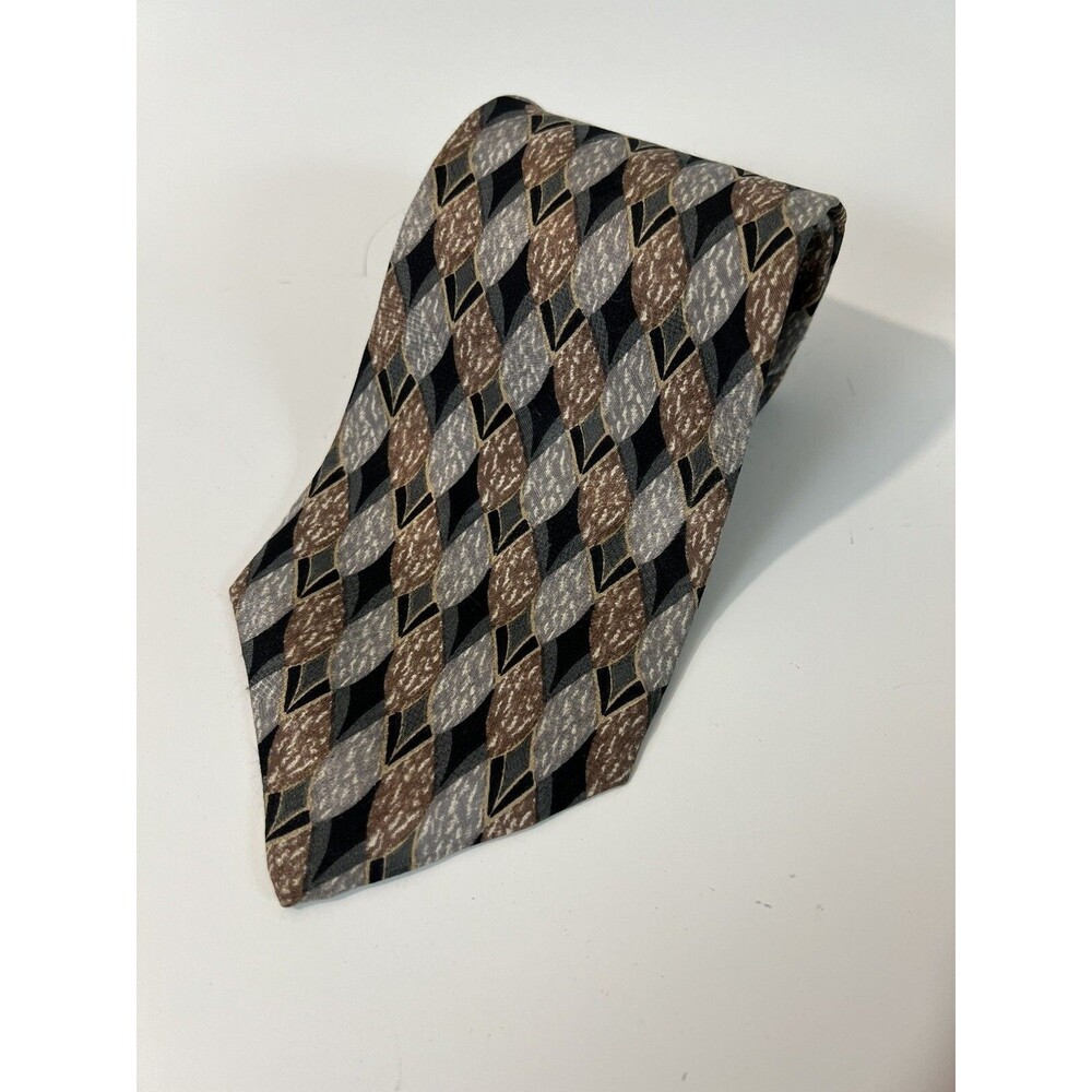 Neck Tie x’Andrini  Men’s Neckwear Silk Brown Grey Black Geometric